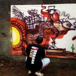 Tela exposta no MIS, Campinas, em parceria com o grafiteiro Coelho. Foto: Instagram do autor
